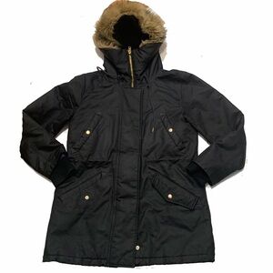 J. Crew Black Parka with Faux Fur Trim